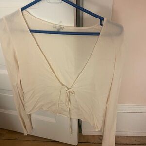 Cream Brandy Melville Long Sleeve Tie-Front Top